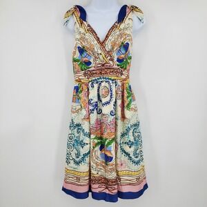Collette Dinnigan Anthropologie Silk Dress Sz 2P Flamingo Nautical Print Preppy